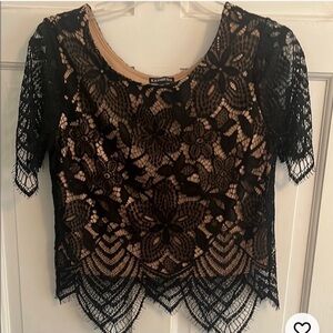 Black Lace Whimsy Goth Crop Top Express Sz XS